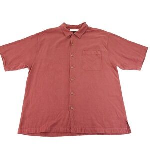Tommy Bahama Shirt Mens X Large Red Waffle Texture Hawaiian‎ Wood Button Silk